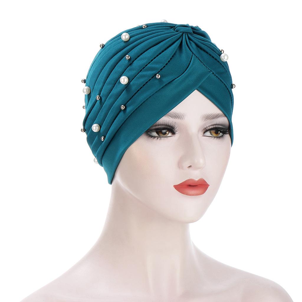 Elegant Pleated Women's Beaded Hijab Hat