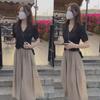 Women's Fashion Two-Piece Set: Spring/Summer V-Neck Short-Sleeved Top & Skirt - Slimming, Gentle Style