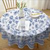 Yighty Round Tablecloth 60x60 Inch, Waterproof Wrinkle Resistant Durable Polyester Table Cover Blue Floral Tablecloth for Indoor and Outdoor, Holiday