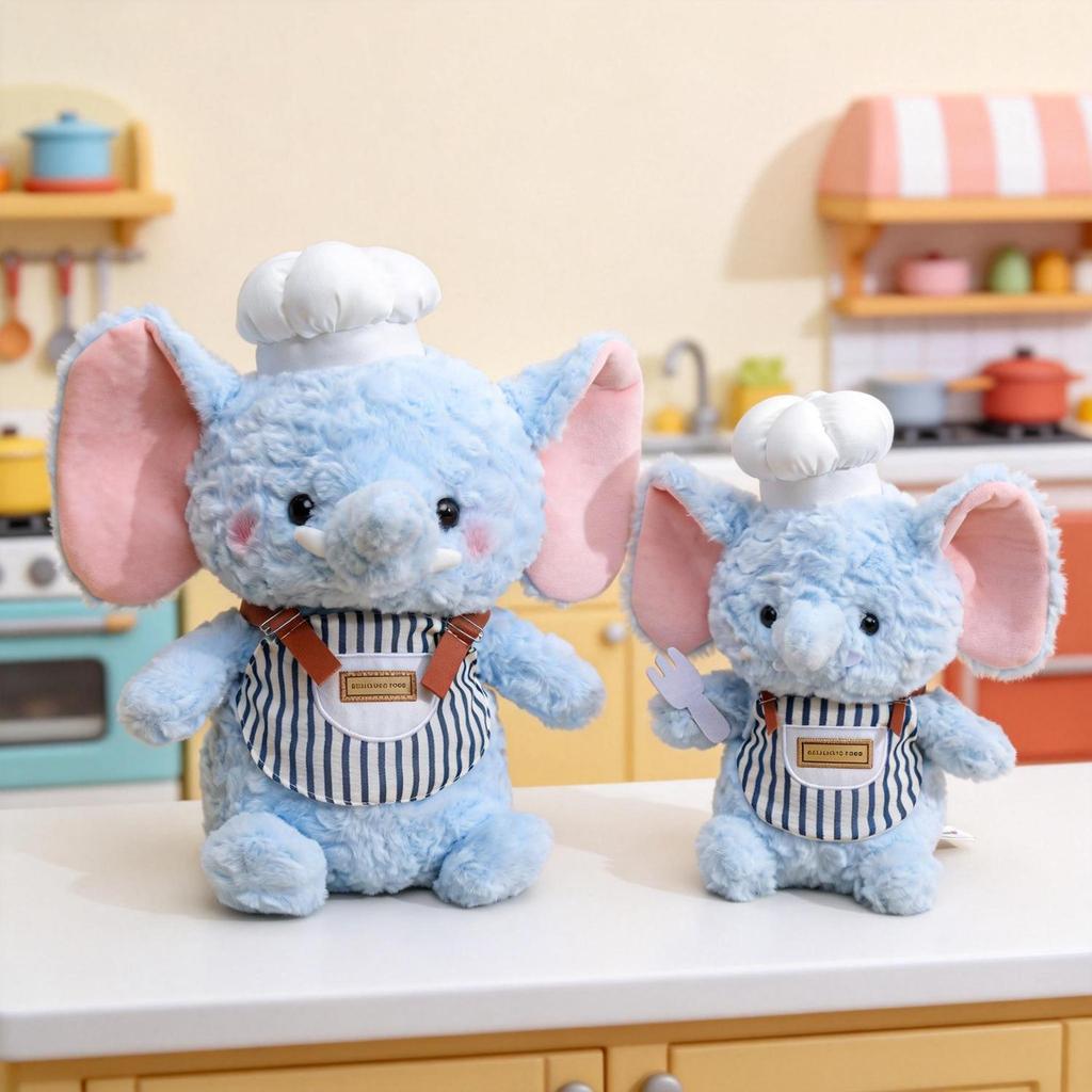 Chef Elephant Plush Doll with Apron & Duck, Baking Bear Toy - Perfect Birthday Gift