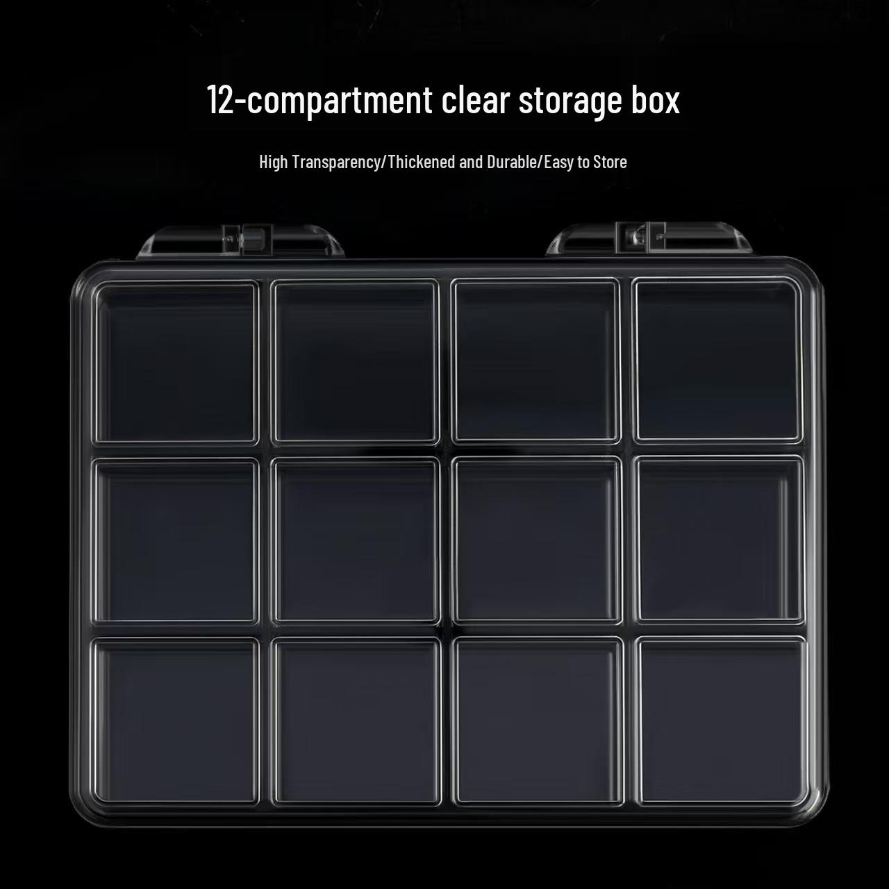 Nail Art 12-Grid Transparent Rhinestone Storage Box - Durable, Thickened Plastic Organizer