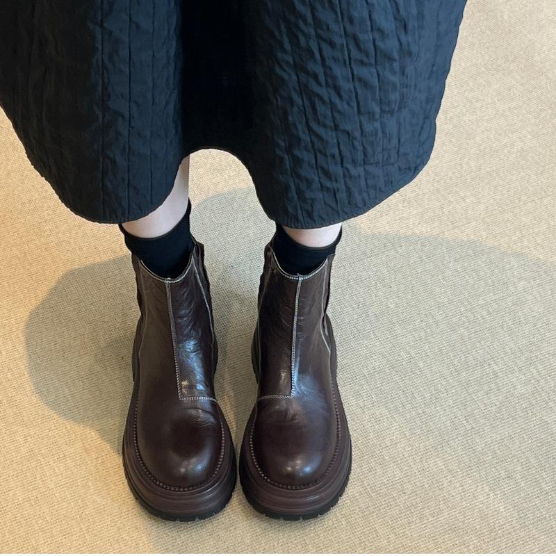 

Версия из коровьей кожи~ Новые ботинки челси на платформе, короткие ботинки, женские ботинки-сигареты, ботинки мартин, толстый каблук, тонкие ботинки 40