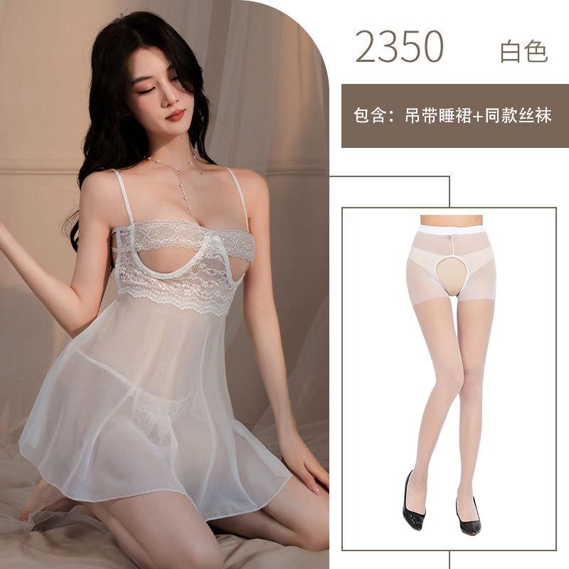 Sexy Mesh See-through Lace Erotic Underwear Hollow Breast Suspender Free Open Gear Uniform