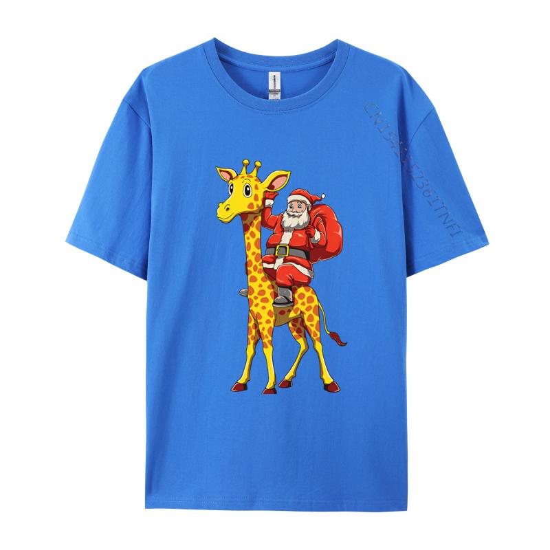 Weihnachtsmann reitet auf Giraffe Weihnachtsgiraffe T-Shirt Druck T-Shirts für Unisex Baumwoll-T-Shirts Cremefarbenes T-Shirt