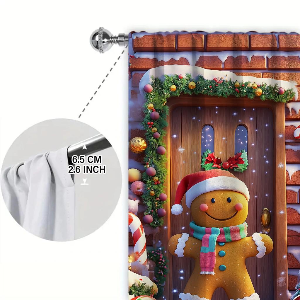 2pcs Christmas Gingerbread Man and Snowman Printed Curtain for Christmas Home Decor - Rod Pocket Window Treatment for Bedroom