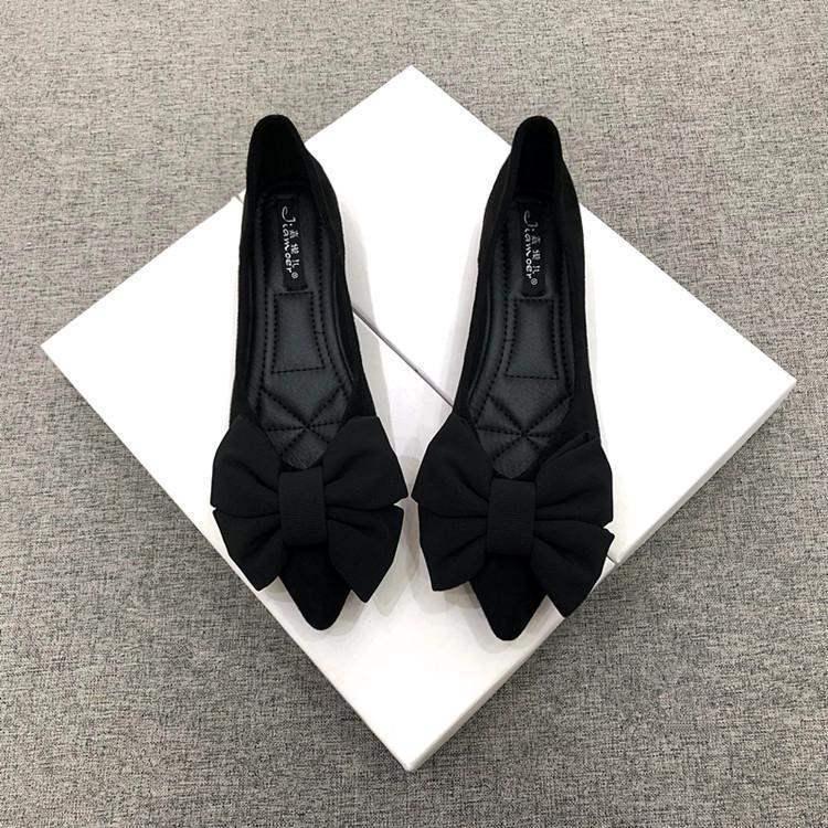 2025 Women's Pointed Toe Black Flats with Bow - Versatile Work Loafers