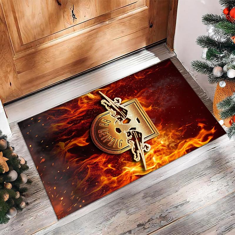 RB Leipzig Football Print Crystal Velvet Rug, Comfortable Water Absorbent Non Slip Indoor Floor Carpet