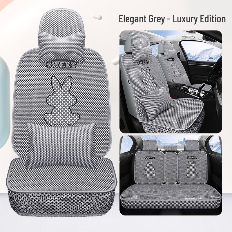 Universal Cartoon Ice Silk Car Seat Cover - Breathable, Cute, Cool, and Full Wrap for All Seasons.