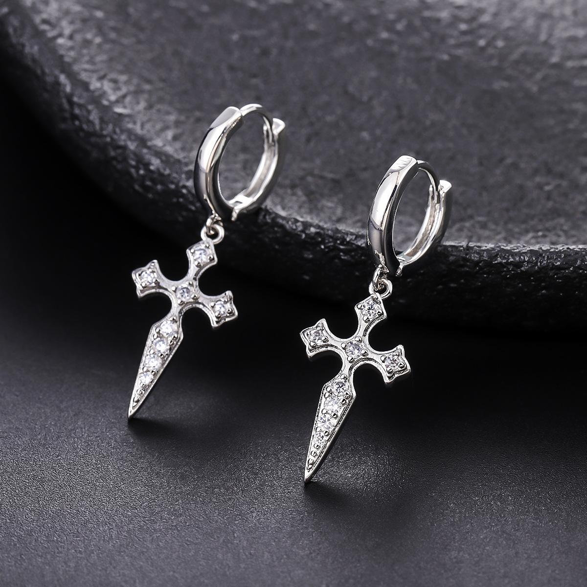 Men Women Zircon Cross Earrings Rock Light Luxury High End Ear Cuffs Trendy Jewelry