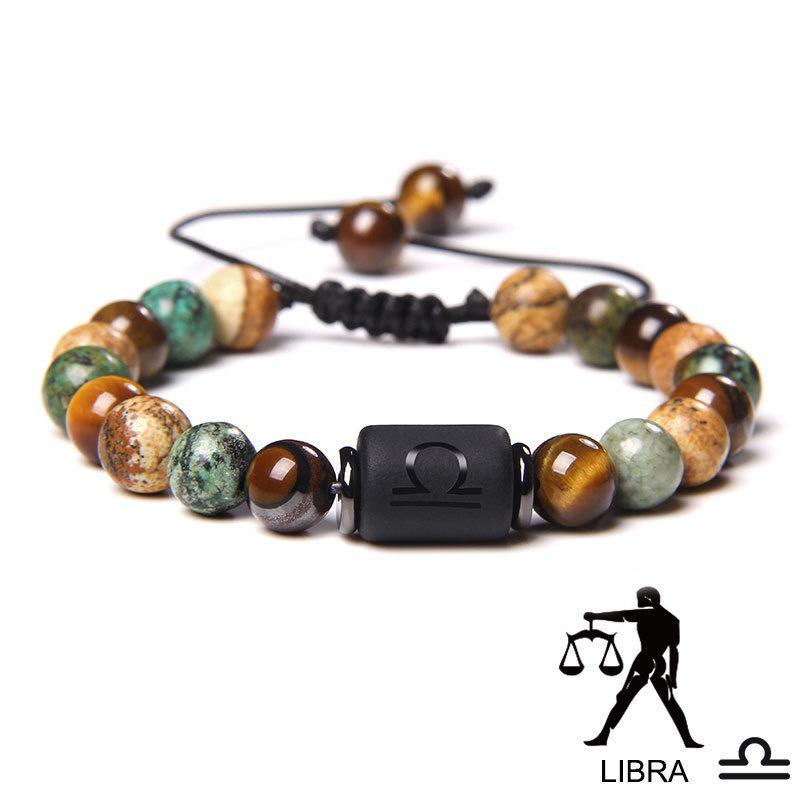 Tiger Eye & Picture Stone Handmade Zodiac Bracelet Set (8mm Beads)