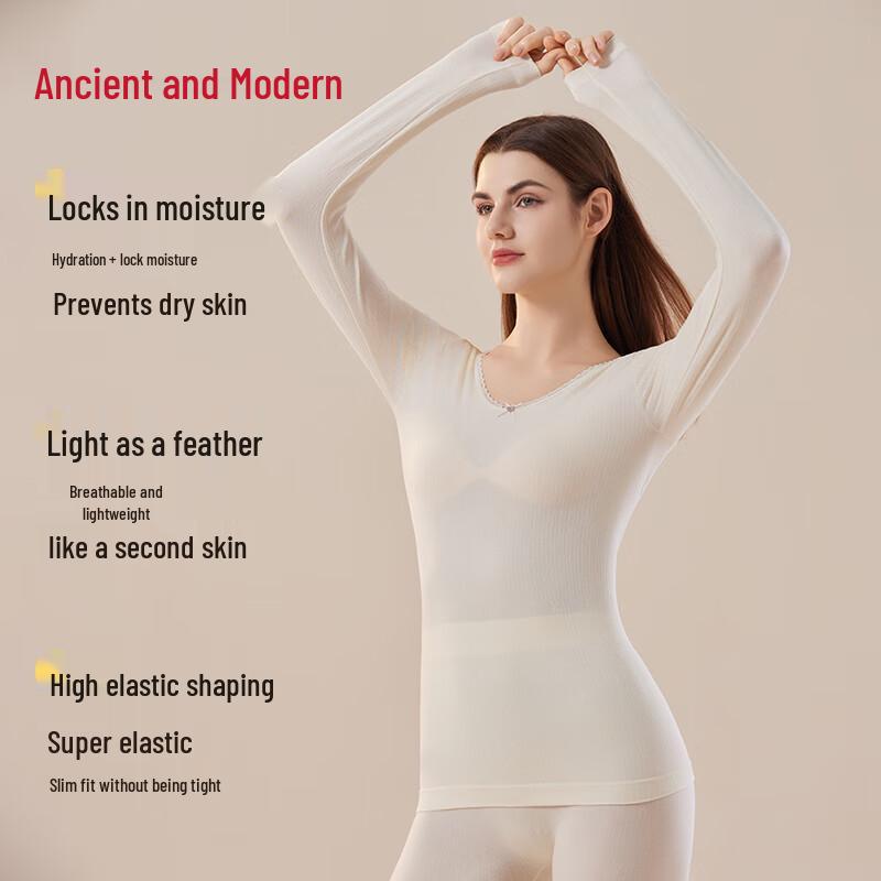 Gujin Women's Seamless Slim-Fit Thermal Underwear Set