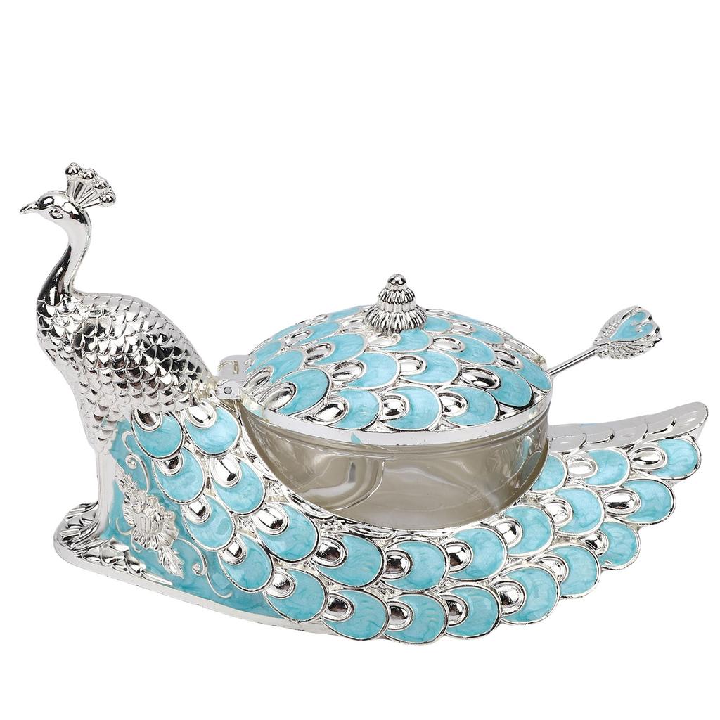 Peacock Sugar Jar Vintage Exquisite Embossed Metal Sugar Canister with Lid and Spoon for Home Hotel Coffee Shop