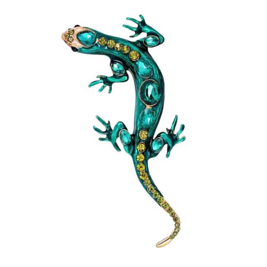 Vintage Reptile-shaped Brooch Exquisite Faux Crystal Pin Animal Shape Men Clothes Badge