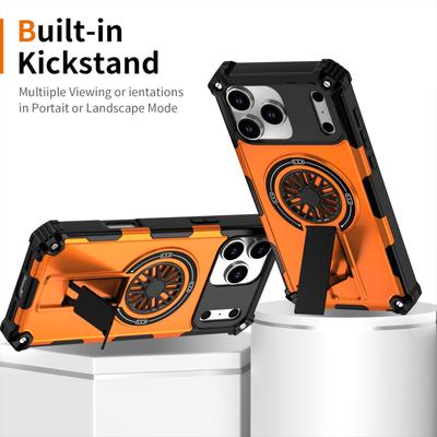 Luxury Heavy-Duty Rugged Armor Magnetic Wireless Charge Bracket Case for IPhone 16 16e 15 14 13 12 16 Pro Max Plus Magsafe Cover