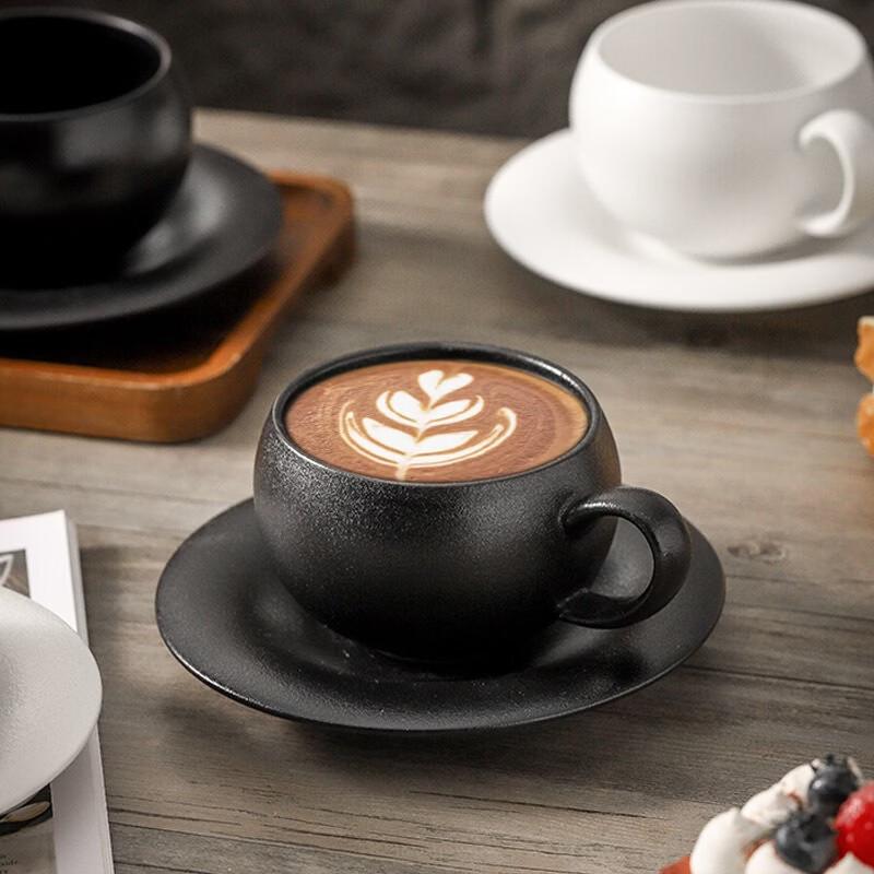 Frosted Ceramic Latte Art Coffee Mug with Handle and Coaster, 300ml