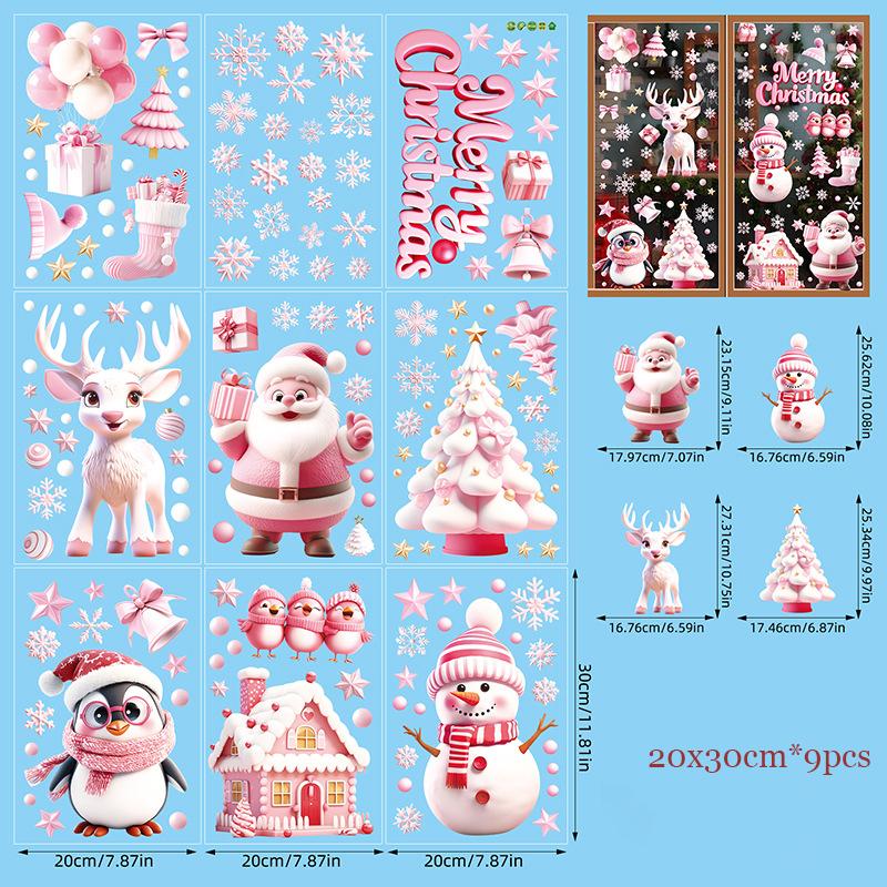 

Розовые рождественские настенные наклейки Рождественские елки Рождественские деревянные домики Статичные наклейки Декор для праздничной вечеринки Стеклянные наклейки 20x30cm*9pcs