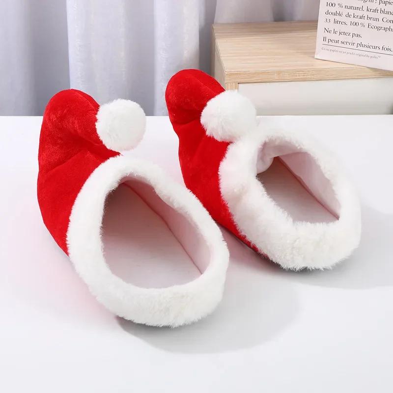 

Christmas Themed Red Cotton Slippers Cute Plush Santa Claus Elf Design Indoor Footwear for Home Decoration Holiday Accessory One Size красный