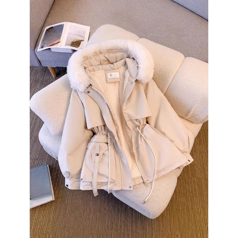 Parker Clothing Women's Winter Clothes Are Thin, Women's Down Cotton Clothing, Fashion All-match Plus Velvet Fur One-piece Padded Jacket Jacket
