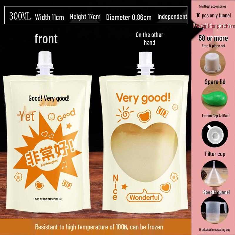 Soy Milk Stand-Up Spout Bag - Reusable, Transparent, Liquid-Safe, Large Diameter Packaging for Soups & Beverages