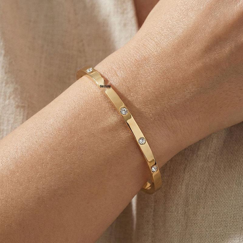 Gold Rhinestone High-End Women's Luxury Simple Ring Bracelet Jewelry