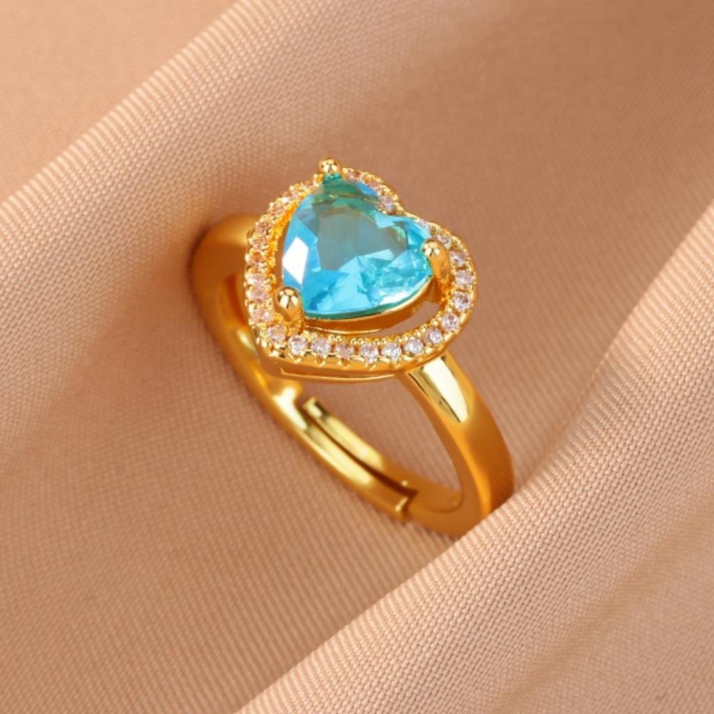 Colorful Cubic Zircon Ring for Women Stainless Steel Gold Color Open Ring Vintage Boho Wedding Party Jewelry Gift Accessories