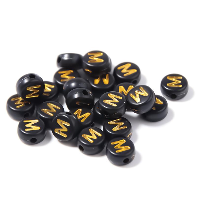 100pcs Black Color Acrylic Letter Beads A-Z Round Flat Alphabet Spacer Bead for Jewelry Making DIY Bracelet Necklace Charms