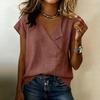 2026 Cotton Linen V-Neck Short Sleeve Casual Loose Summer Top - European & American Style