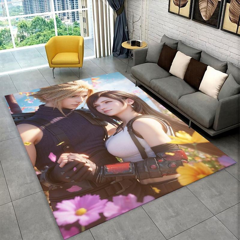 Cloud Tifa Final Fantasy Games Sephiroth Carpet Rug for Bedroom Living Room Sofa Playroom Doormat Home Decor,Area Rug Non-slip