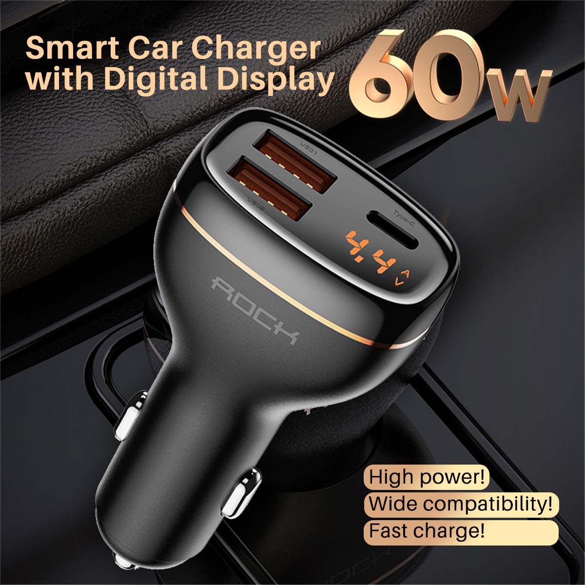 

60 Вт USB PD для быстрой зарядки USB1/USB2/Type C с тремя портами автомобильного зарядного устройства для автомобильной зарядки смартфонов iOS и Android