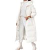 Women's Solid Color Hooded Long -style Temperament Cotton Coat Fashion Zipper Long -sleeved Pocket Jacket
