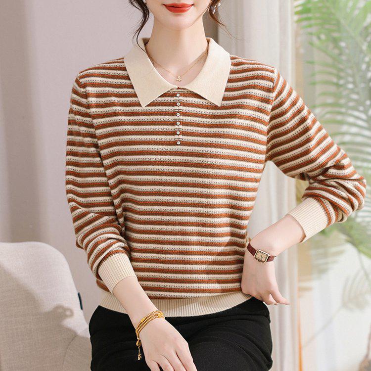 Mom's Winter Wear Lapel Knit Loose Sweater: 2026 New Style Autumn & Winter Base Layer for Middle-Aged and Elderly