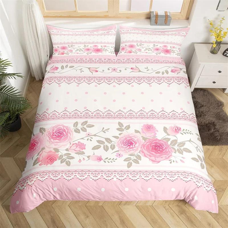 Rose Floral Bettbezug King Romantische Blumen Bettwäsche Set Mikrofaser Valentinstag Bettdecke Bezug Für Mädchen Frau Zimmer Dekoration
