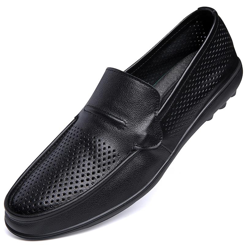 

Hollow Out Genuine Leather Penny Loafers Slippers Men Moccasins Mens Casual Shoes Half Shoes Slip On Flats Male Driving Shoes 38