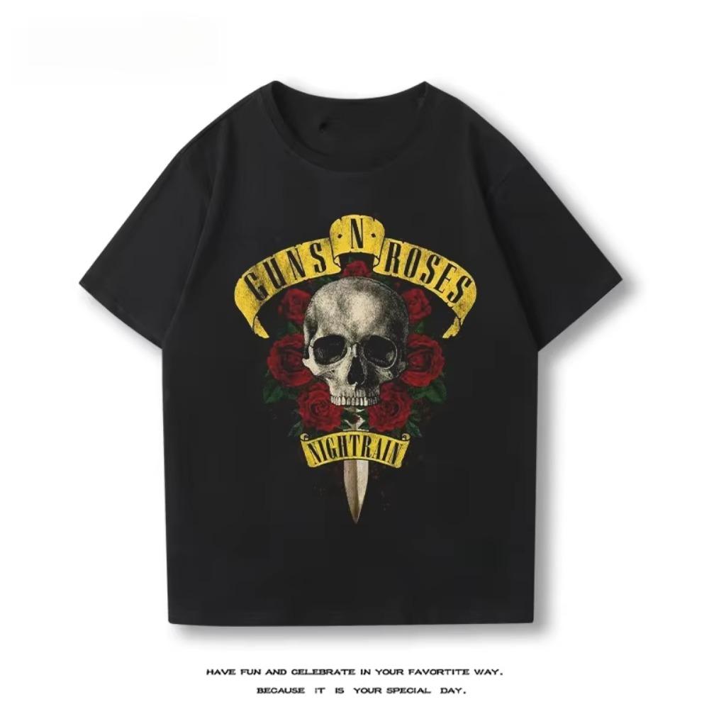 Guns N ' Short Sleeve Boys Cotton Vintage Rose Loose Casual Summer T-shirt High Quality Men's and Women's T-shirt
