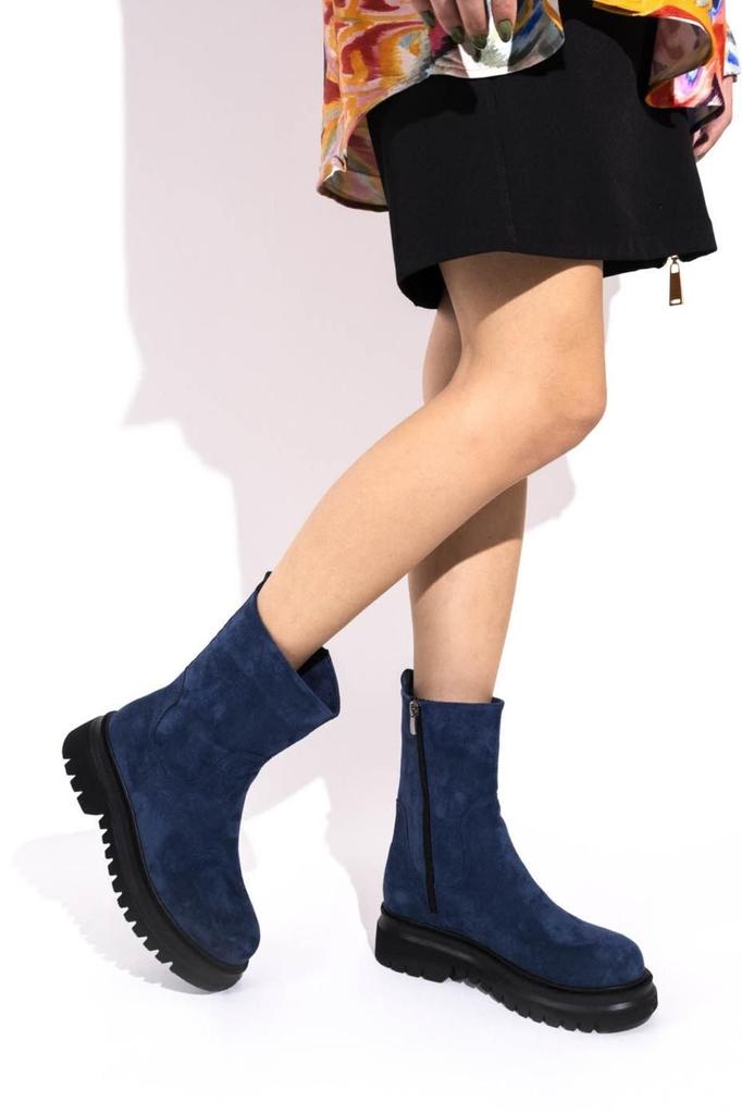 Women Modern Stylish Fashion Olle Navy Blue Suede Casual Lightweight Thick Sole Boots