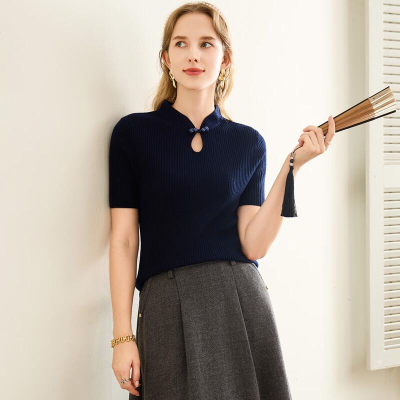 

TUHUANG Женский трикотажный топ с коротким рукавом и застежкой-пуговицей «лягушка» в новом китайском стиле XL