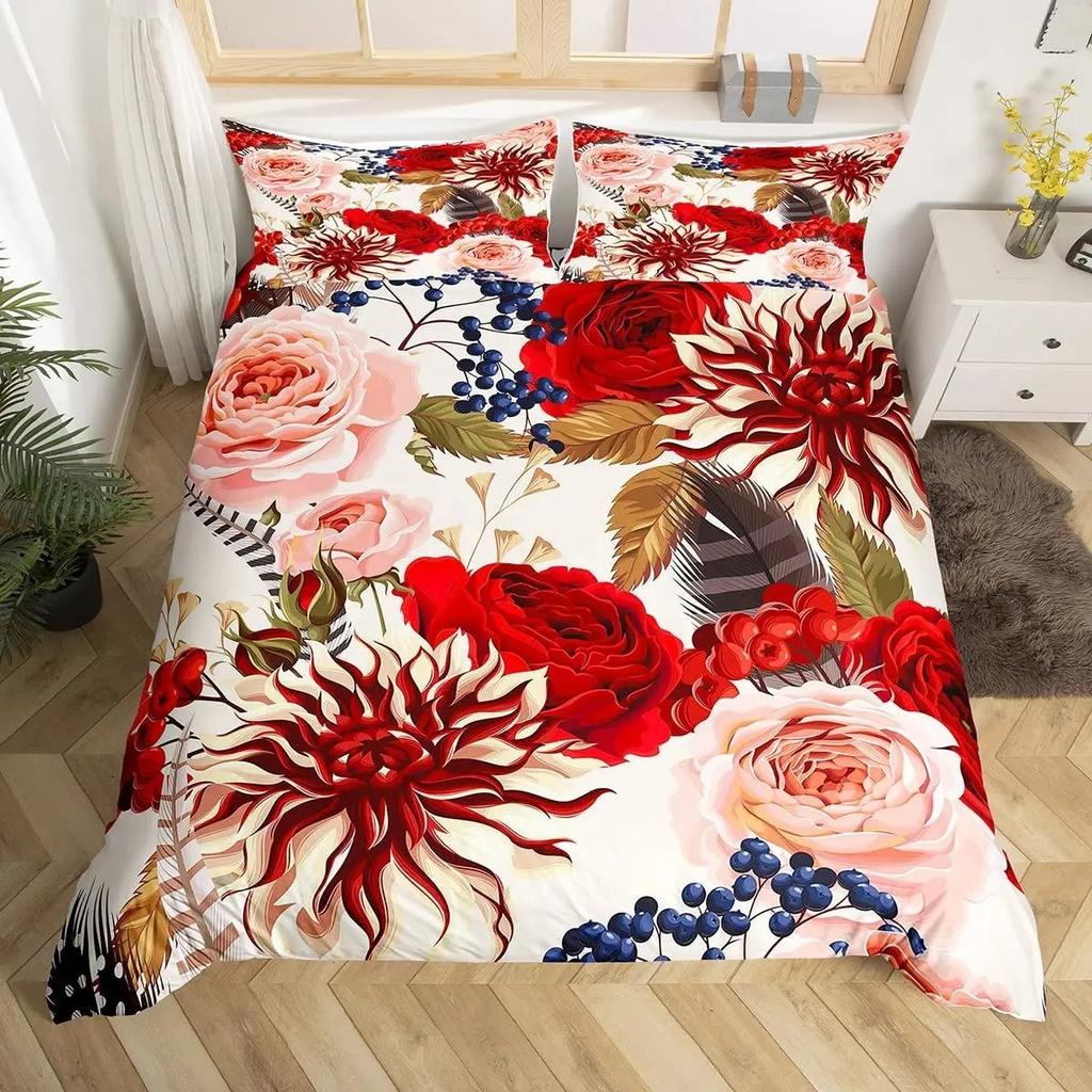 Chrysanthemum Duvet Cover Set Colourful Flower Pattern Polyester Comforter Cover For Kids Girls Bedding Set King Queen Full Size