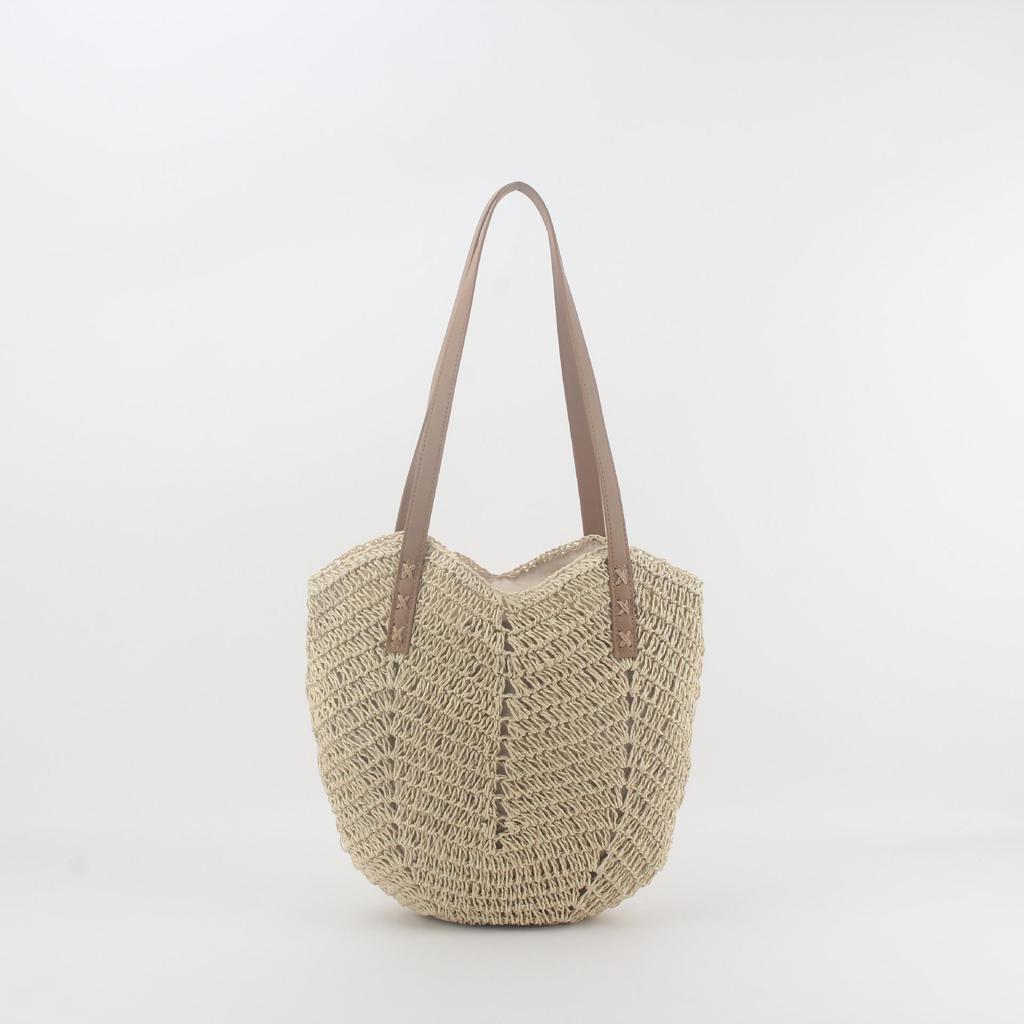 Hand-Woven Straw Shoulder Bag: Women's Fashion Beach Backpack
