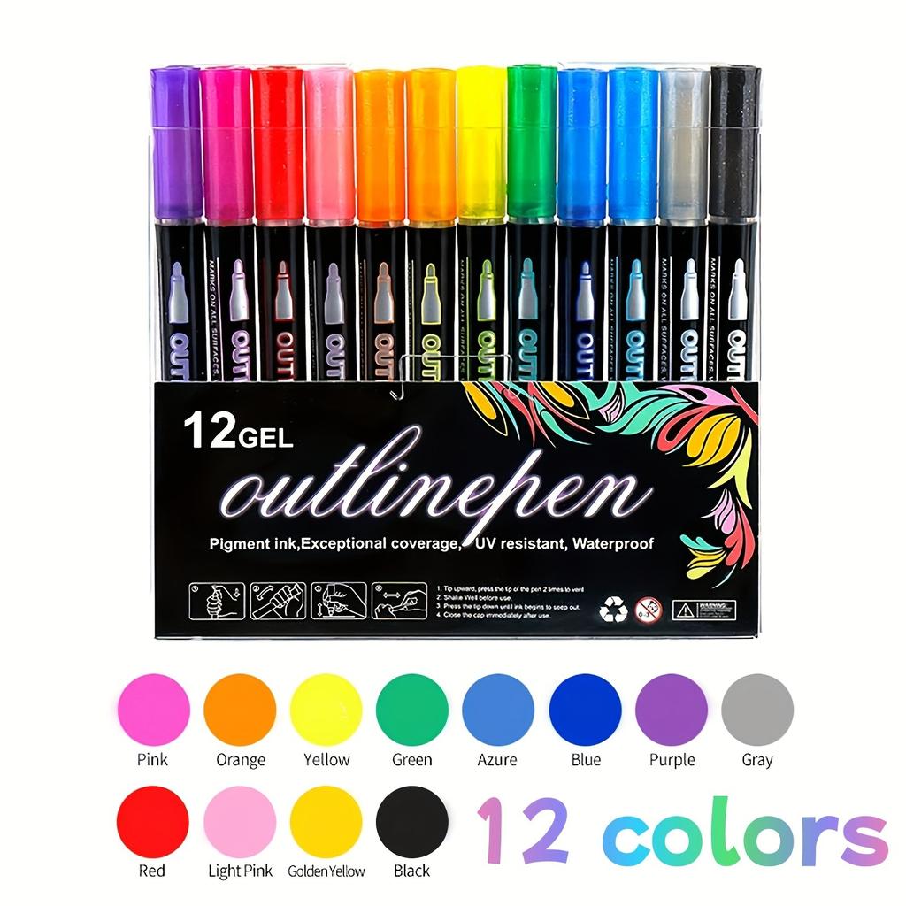 8/12 Colors Double Line Pen Outline Paint Marker Pens Diy Album Scrapbooking Metal Marker Highlighter Drawing Painting Doodling