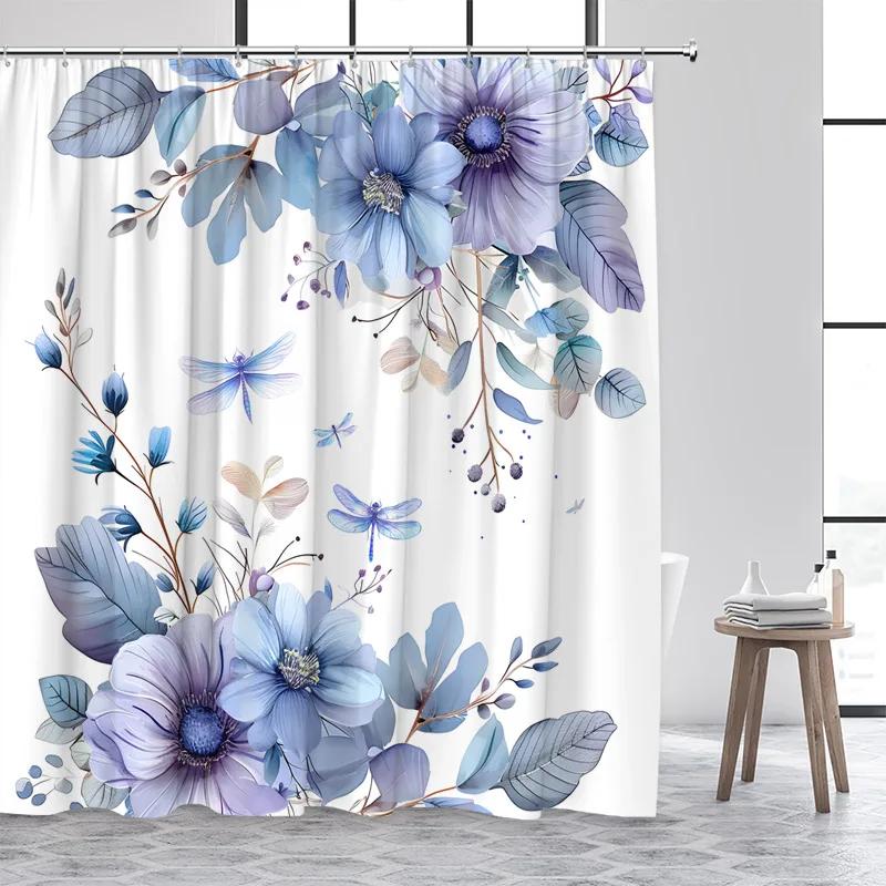 Eucalyptus Leaves Shower Curtain Watercolor Hanging Brown Leaf Pink Floral Fall Bath Curtains Fabric Bathroom Decor with Hooks