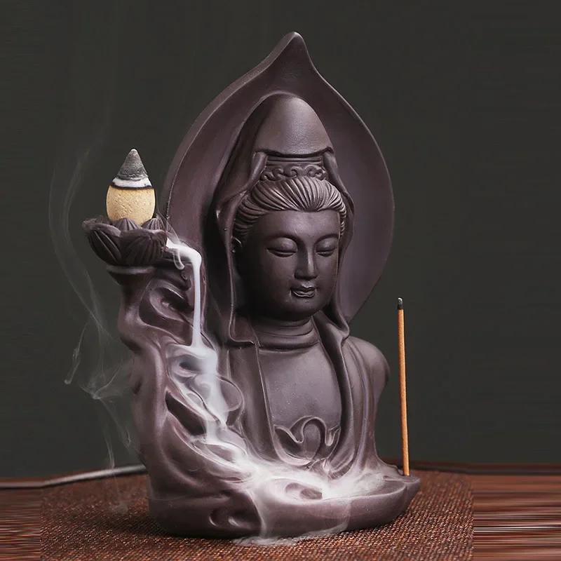 

Y Artistic Purple Clay Backflow Incense Burner Zen Meditation Home Decor Buddha Aromatherapy Altar Ornament for Yoga Relaxation