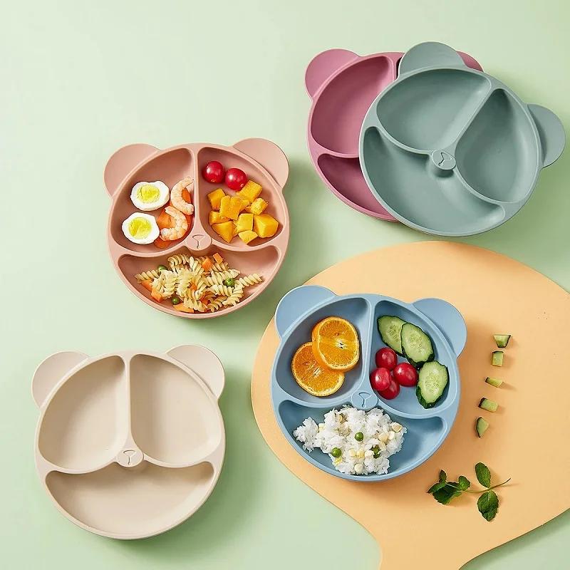 Children's tableware, silicone meal plate set, separated meal plates, mother and baby supplies, silicone suction cups and bowls