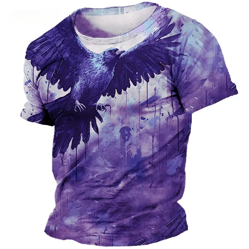 Eagle Pattern Summer Short Sleeve 3D Animal Print Street Tie-dye Loose Casual Men's T-Shirts