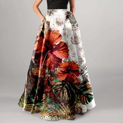 Demi-jupe ample à imprimé Floral pour femmes, taille haute, robe de plage Extra longue