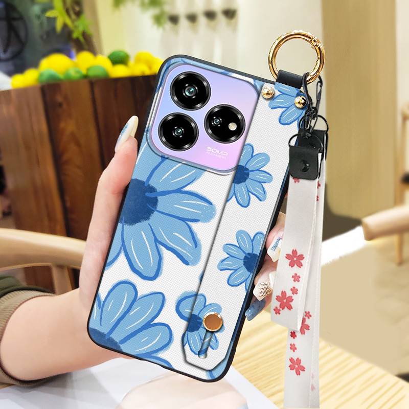 Waterproof Dirt-resistant Phone Case For ZTE Blade V60 Design/Axon 60 Lite Anti-knock Flower Wristband Soft case Lanyard