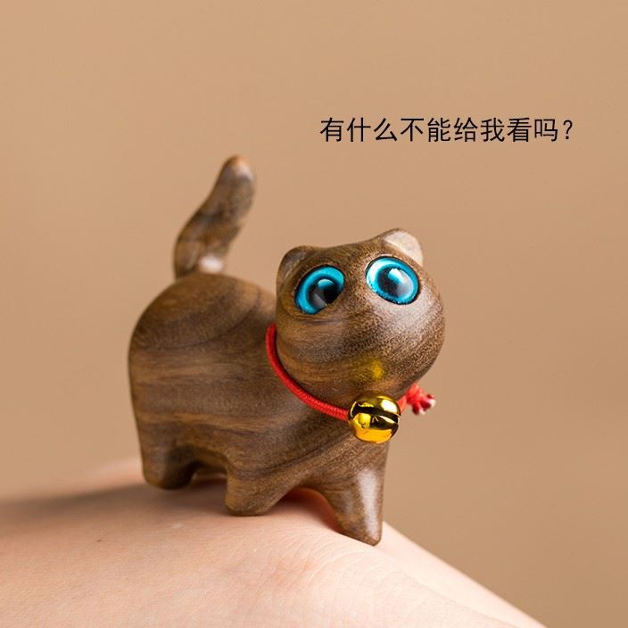 Mini Lovely Wooden Lucky Cat Figurine Desktop Book Nook Ornament Home Decor Kids Event Souvenirs Holiday Gifts New Year's Decor