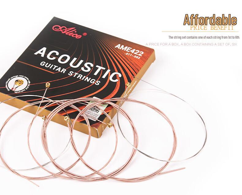 Alice AME422 Phosphor Bronze Folk Guitar Strings, Full Set of 6 Strings, 1st String Included