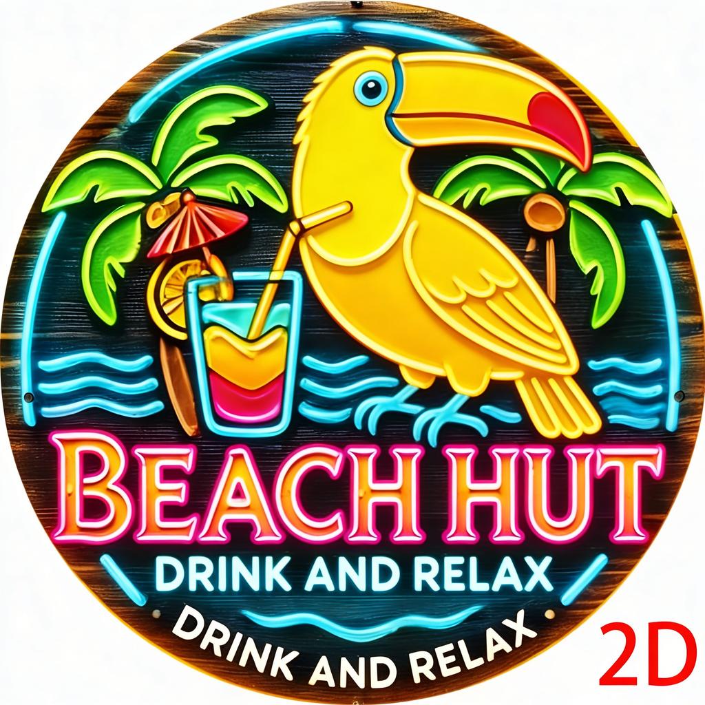 Paradise Lounge Neon Blue Parrot Round Metal Sign D Flat Printing Tropical Tiki Bar Cocktail Design Beachy Wall Decor for