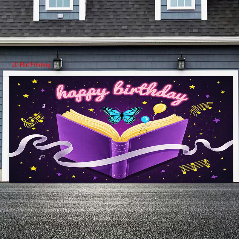 2D Purple Book Backdrop Happy Birthday for Book Lover Magical Themed Photo Booth Background