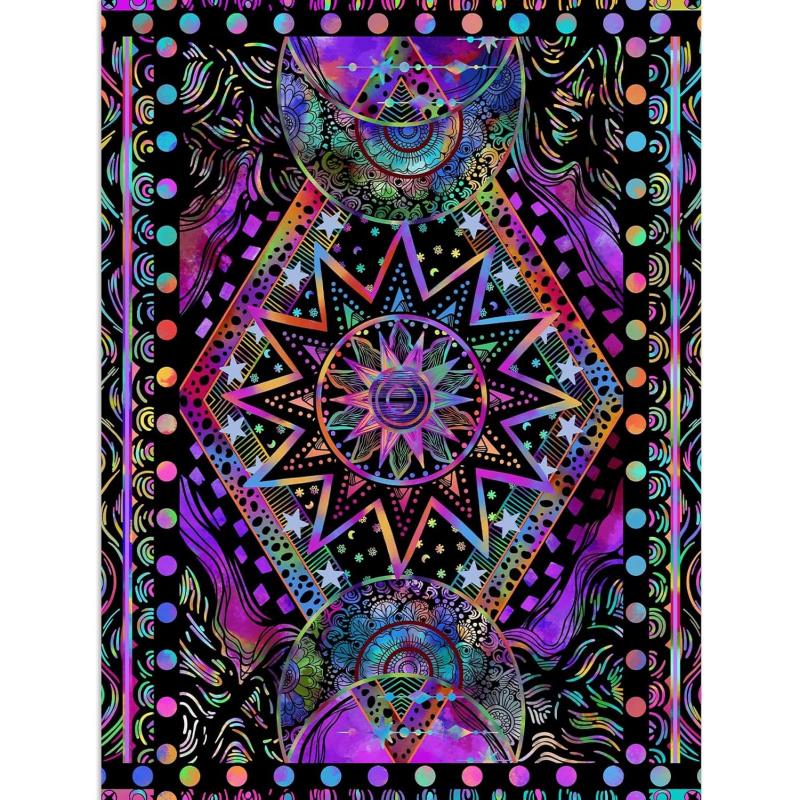 Neon Geometry Sun Moon Mandala Tapestry Cyber Hip Hop Style Illusionary Living Room Wall Art Decor